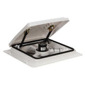White MaxxAir MaxxFan Plus 10-Speed Roof Vent - Side View Open | United RV Parts