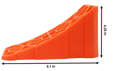 Orange Plastic Tri-Lynx Lil' Chock 00017 Trailer Wheel Chock 8.1x4.25in - Side View | United RV Parts