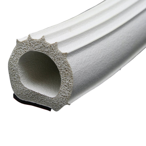White Foam Ribbed D Seal with Tape - Cross Section View | United RV Parts