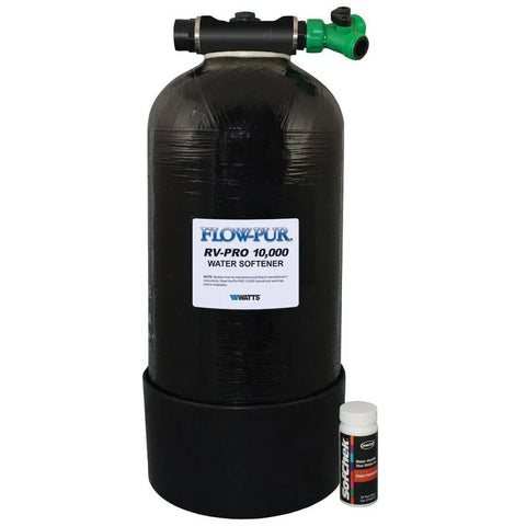 Black Watts Flow-Pur RV-PRO10000 Portable Water Softener with Test Strips - Front View | United RV Parts