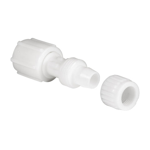 White Plastic Flair-It 1/2" Swivel Coupling 06873 Cap Separated - 3/4 Angle Diagram | United RV Parts