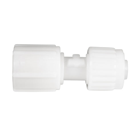 White Plastic Flair-It 1/2" x 1/2" FPT Swivel Coupling 06873 - Direct Side View | United RV Parts