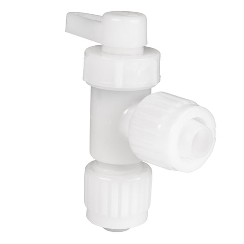 White Plastic Flair-It 1/2" P Drain Valve 06884 - 3/4 Angle View | United RV Parts