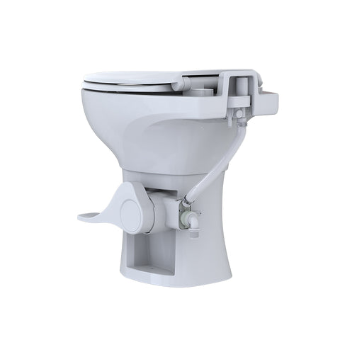 White Ceramic Seaflo RV Toilet - Right Side Angle with Foot Pedal | United RV Parts