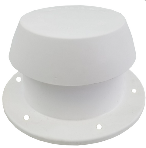 White Plastic RV Plumbing Vent Cap 10001-C with Mounting Flange - Front Angle | United RV Parts