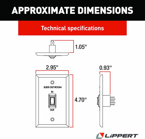 Lippert 120639 RV Slide Out Switch Dimensions 2.95x4.70x1.05 in - Technical Diagram | United RV Parts