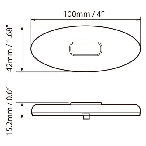 Dream Lighting CMO-B-SRA Oval LED Clearance Light Dimensions 100x42x15.2mm - Diagram | United RV Parts