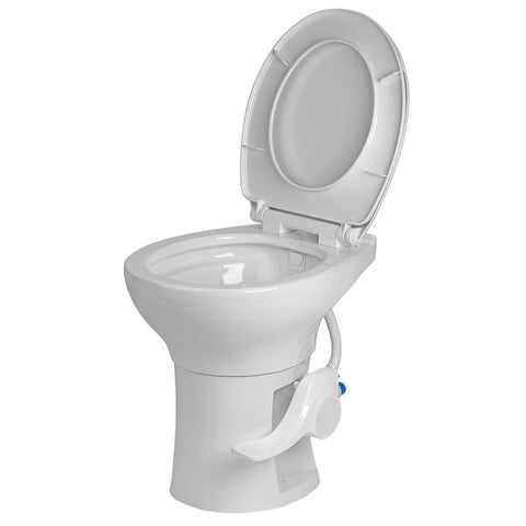 White Porcelain InVision Voyager RV Toilet with Open Seat - Front View | United RV Parts