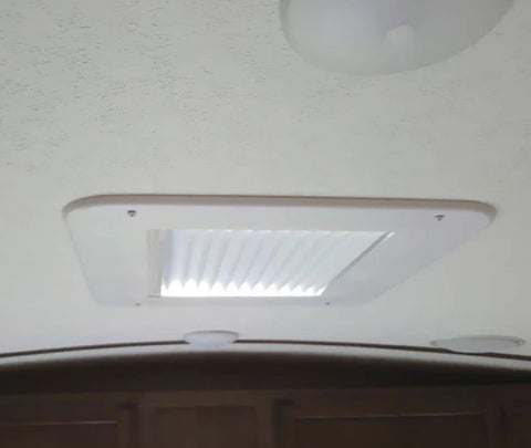 White RV Roof Vent Shade - Installed RV Interior Ceiling View | United RV Parts