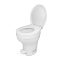 White Plastic RV Toilet with Open Lid - Top Angle View | United RV Parts
