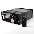 Black Fogatti Insta-Heat Ultra 35000 BTU RV Furnace RF035A0N - Front Angle with Wired Controller | United RV Parts
