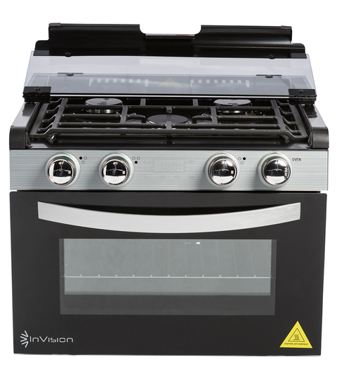 InVision Gas Range 3-Burner Cooktop with Glass Cover Open | United RV Parts
