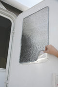Silver RV Door Window Cover Installed - In-Use Application | United RV Parts