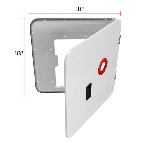 White Steel RV Water Heater Door - Dimensional View with Measurements | United RV Parts