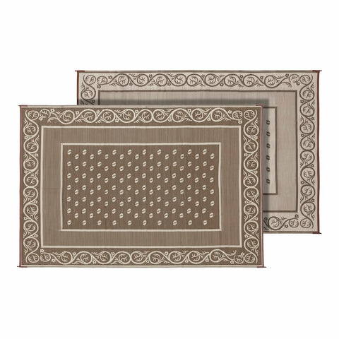Beige Faulkner Reversible Vineyard RV Patio Mat 9x12 - Both Sides Shown | United RV Parts