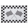 Faulkner Finish Line Patio Mat White Reverse Side - Checkered Border Pattern | United RV Parts