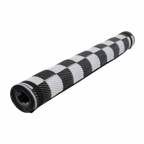 Black & White Woven Polypropylene RV Patio Mat - Rolled for Storage | United RV Parts