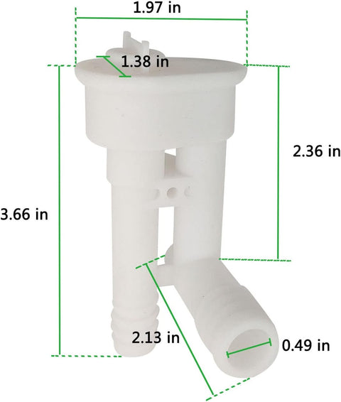 White Dometic Toilet Vacuum Breaker 385316906 - Dimensional Diagram | United RV Parts