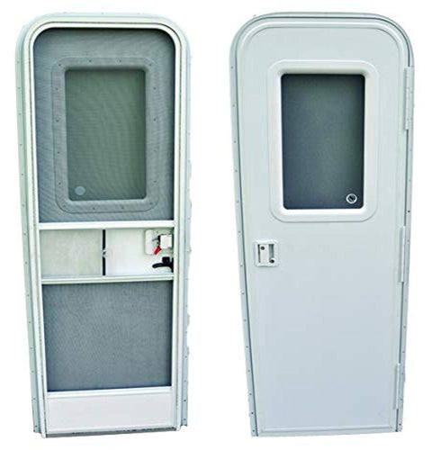 Obscure RV Entry Door Window Glass installed in white camper entrance door - Interior and Exterior View | United RV Parts