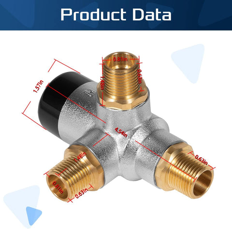 Brass RV Water Heater Mixing Valve 90029 - Technical Dimensions | United RV Parts