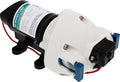 FloJet Triplex RV Water Pump R3526144D - Angled View with Blue Fittings | United RV Parts