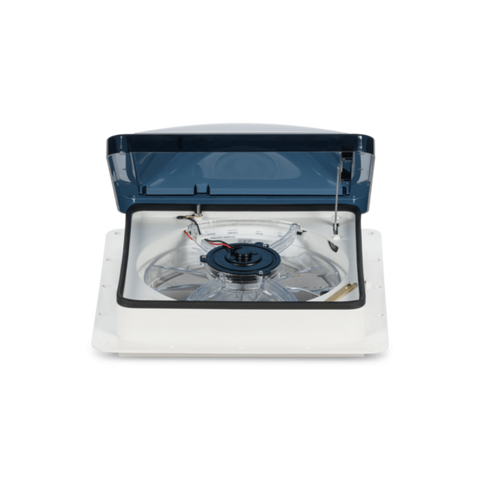White Dometic Fantastic Vent 7350 RV Fan - Front View Open | United RV Parts