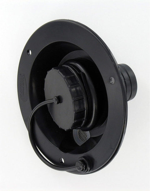 Black Plastic RV Gravity Fill Fresh Water Inlet - Front Angle Detail | United RV Parts
