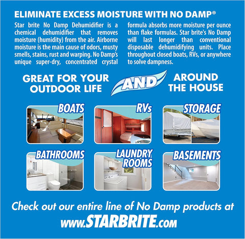 Star Brite No Damp RV Moisture Absorber Use Cases - Boats RVs Storage Infographic | United RV Parts