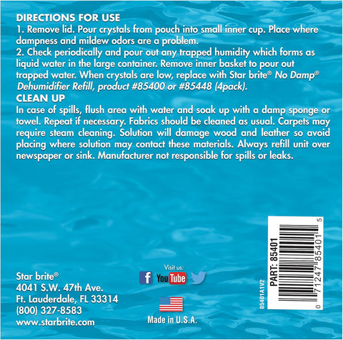 Star Brite No Damp 85401 Directions for Use and Refill Instructions - Back Label | United RV Parts