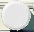 ADCO Polar White Spare Tire Cover Installed on RV - Side View | United RV Parts