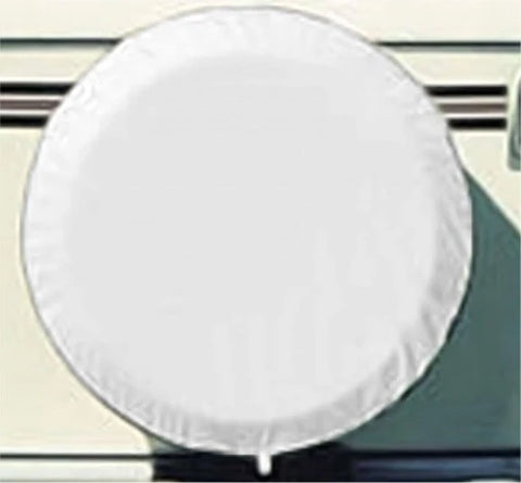 ADCO Polar White Spare Tire Cover Installed on RV - Side View | United RV Parts