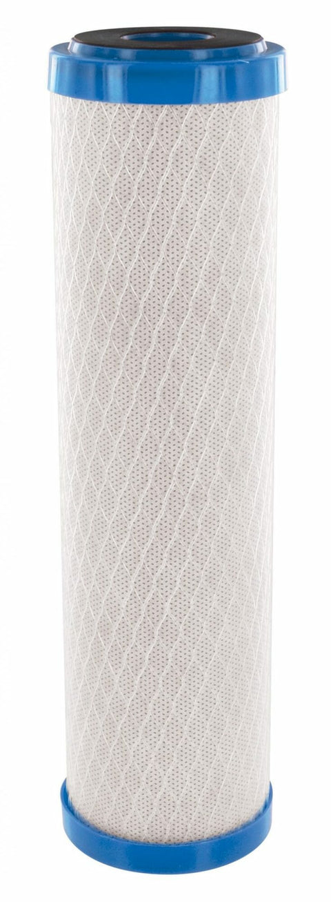 White Carbon Block Water Filter Cartridge with Blue Caps - Side View | United RV Parts