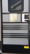 Black Camco RV Screen Door Push Bar Installed on Full RV Screen Door - In Use | United RV Parts