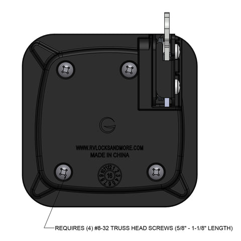 Black RV Rotary Baggage Latch BLL-60301 Back View Showing Mounting Screws and Hardware | United RV Parts