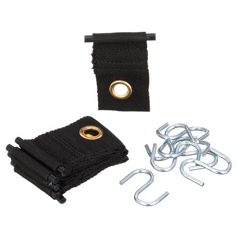 Black Fabric RV Awning Party Light Holders with Gold Grommets and S-Hooks - Full Kit View | United RV Parts