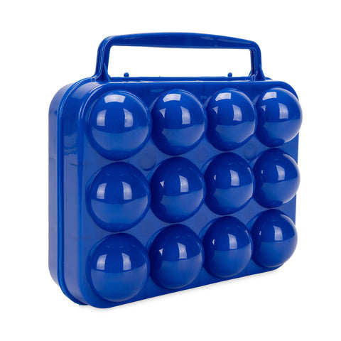 Blue Plastic 12 Egg Carrier - Three Quarter View with Handle | United RV Parts
