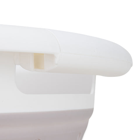 White Plastic Locking Hinge Close-Up on Camco Collapsible Utility Basket - Mechanism Detail | United RV Parts