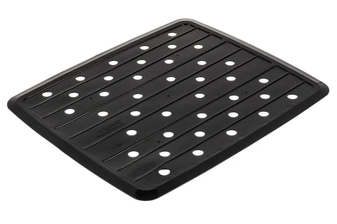 Black Camco RV Sink Mat 43721 - Angle View Showing Grid Pattern | United RV Parts