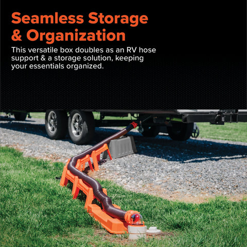 Orange RV Sewer Hose System in Use - Campground Setup | United RV Parts