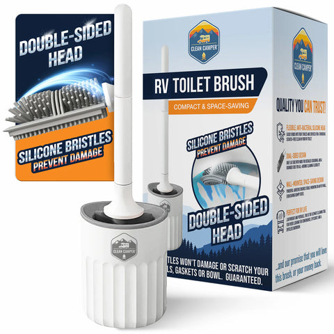 White Silicone RV Toilet Brush CC-BRUSH Wall-Mounted with Product Box | United RV Parts