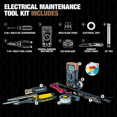 Southwire Electrical Kit Tool Identification Chart - Black Background | United RV Parts