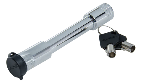 Chrome Fastway Locking Hitch Pin with Key Set and Dust Cap - Side Angle View | United RV Parts