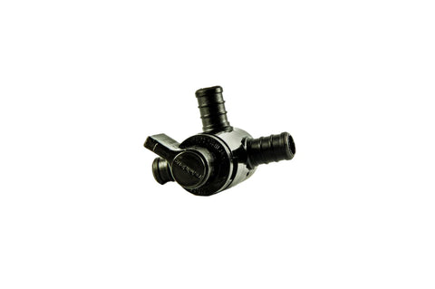 Black Flair-It EcoPoly 1/2" Barb 3-Way Bypass Valve 29910 Showing Barb Ports - Side View | United RV Parts
