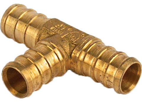 Brass Flair-It 51151 1/2 in PEX Tee Fitting - Angled View showing 3 barbed ends | United RV Parts