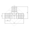 Flair-It PEXLOCK 1/2" PEX Tee Fitting 30820 - Technical Dimension Diagram | United RV Parts
