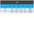 Flair-It PEXLOCK Tee Size Specifications Chart - 3/8 to 1 Inch Models | United RV Parts