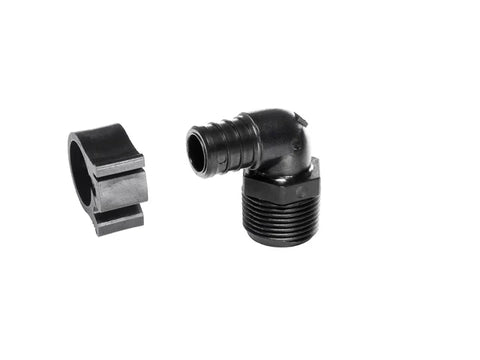 Black Flair-It PEXLOCK 30803 1/2" MPT x Barb 90° Elbow with Locking Clip - Side View | United RV Parts