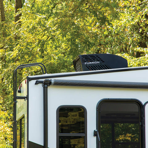 Black Furrion Chill AC Installed on RV Roof - Forest Setting | United RV Parts