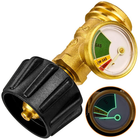 Flame King Propane Tank Gauge with Glow Detail - Angle View | United RV Parts