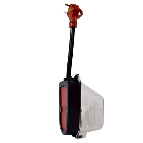 Red Valterra SurgeMinder 30A RV Surge Protector with Clear Weather Cover - Side Profile | United RV Parts